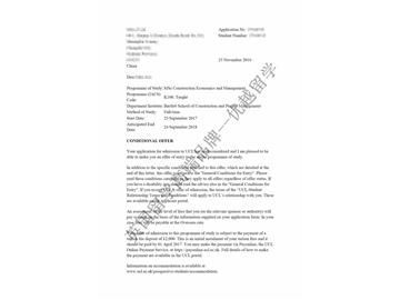 恭喜王同学获得伦敦大学学院建筑经济管理专业硕士通知书