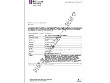 恭喜赵同学获得杜伦大学金融专业（会计与金融方向）硕士通知书