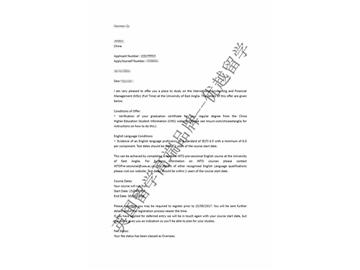 恭喜贾同学获得东英格利亚大学国际会计与金融管理专业硕士通知书