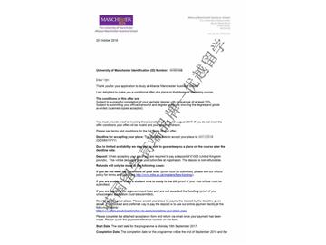 恭喜梁同学获得曼彻斯特大学市场营销专业硕士通知书