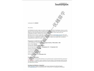 恭喜金同学获得南安普顿大学对外英语教育专业硕士通知书