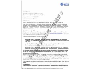 恭喜姚同学获得巴斯大学会计与金融专业硕士通知书