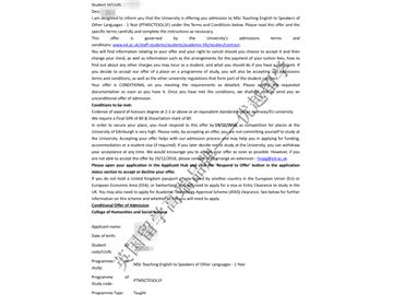 恭喜孙同学获得爱丁堡大学对外英语教学专业硕士通知书