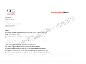 恭喜蔡同学获得伦敦城市大学卡斯商学院金融专业硕士通知书