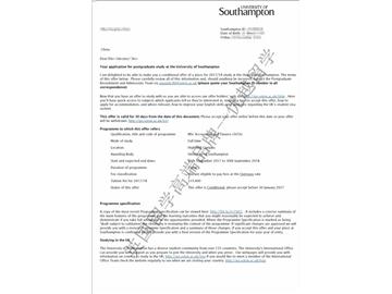 恭喜杨同学获得南安普顿大学会计与金融专业硕士通知书