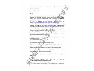 恭喜韩同学获得爱丁堡大学运动政策、管理与国际发展专业硕士通知书