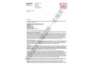 恭喜钱同学获得伦敦大学国王学院国际市场营销专业硕士通知书