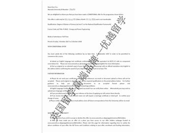 恭喜秦同学获得华威大学能源与动力工程专业硕士通知书