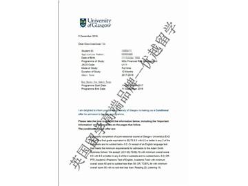 恭喜李同学获得格拉斯哥大学金融风险管理专业硕士通知书