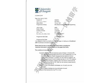 恭喜胡同学获得格拉斯哥大学电子电气工程专业硕士通知书