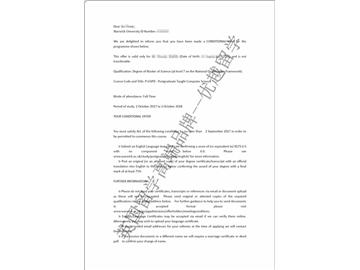 恭喜孙同学获得华威大学计算机科学专业硕士通知书