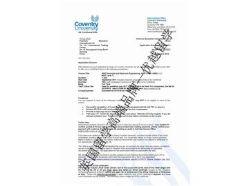 恭喜刘同学获得考文垂大学电子电气工程专业硕士通知书