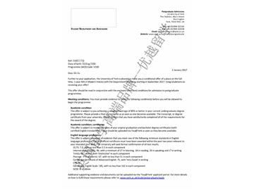 恭喜丁同学获得约克大学现代历史专业硕士通知书