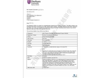 恭喜王同学获得杜伦大学企业与国际金融专业硕士通知书