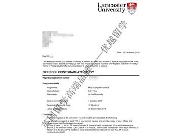 恭喜齐同学获得兰卡斯特大学计算机科学专业硕士通知书
