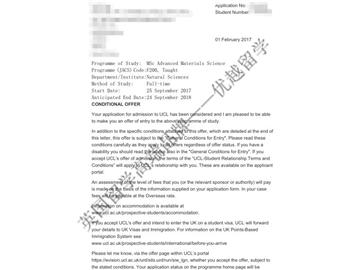 恭喜陈同学获得伦敦大学学院高等材料科学专业硕士通知书