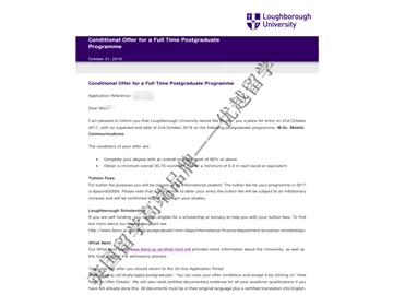 恭喜顾同学获得拉夫堡大学移动通信专业硕士通知书
