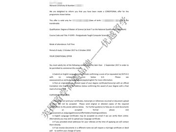 恭喜金同学获得华威大学计算机科学专业硕士通知书