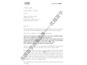 恭喜孙同学获得伦敦城市大学投资管理专业硕士通知书