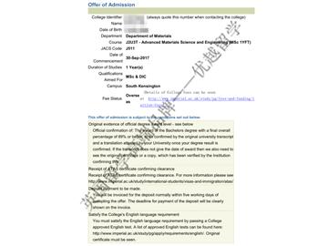 恭喜张同学获得帝国理工学院高级材料科学与工程专业硕士通知书