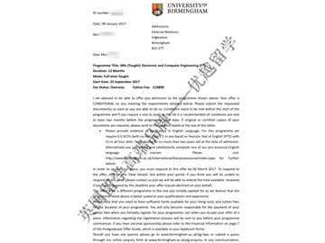 恭喜朱同学获得伯明翰大学电子与计算机工程专业硕士通知书