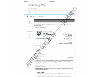 恭喜丁同学获得约克大学计算机专业硕士通知书