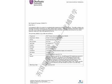 恭喜蔡同学获得杜伦大学金融专业硕士通知书