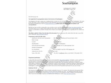 恭喜吕同学获得南安普顿大学国际银行与金融研究专业硕士通知书