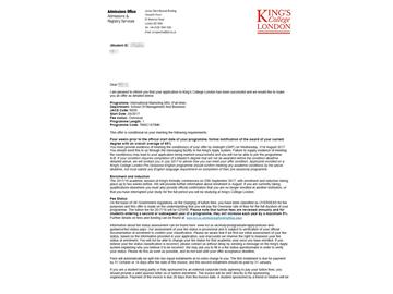 恭喜梁同学获得伦敦大学国王学院国际市场营销专业硕士通知书