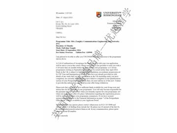 恭喜苏同学获得伯明翰大学通信工程与网络专业硕士通知书