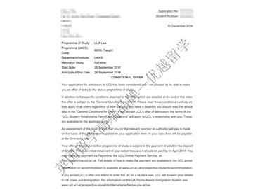恭喜顾同学获得伦敦大学学院法律专业硕士通知书