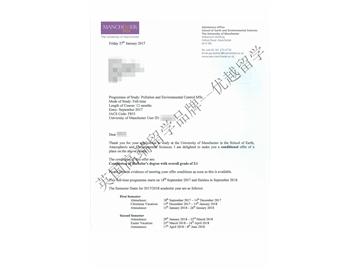 恭喜顾同学获得曼彻斯特大学污染与环境控制专业硕士通知书
