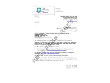 恭喜李同学获得谢菲尔德大学商业金融和经济专业硕士通知书