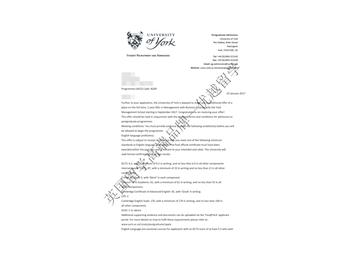 恭喜李同学获得约克大学财务管理专业硕士通知书