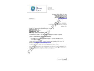 恭喜颜同学获得谢菲尔德大学全球新闻学专业硕士通知书