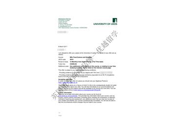 恭喜许同学获得利兹大学食品科学与营养专业硕士通知书