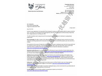 恭喜吴同学获得约克大学会计与金融管理专业硕士通知书