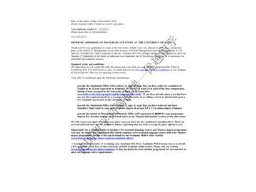 恭喜刘同学获得巴斯大学财务与风险管理专业硕士通知书