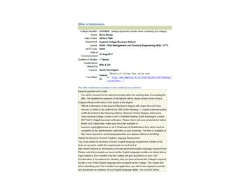 恭喜张同学获得帝国理工学院风险管理与金融工程专业硕士通知书