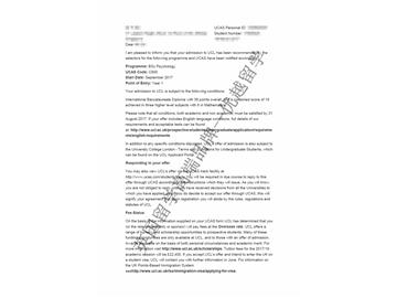 恭喜韩同学获得伦敦大学学院心理学专业本科通知书