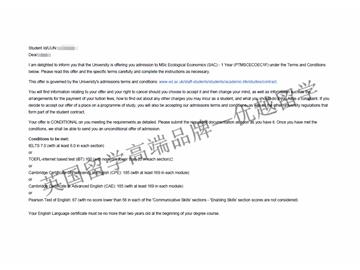 恭喜宁同学获得爱丁堡大学生态经济学专业硕士通知书