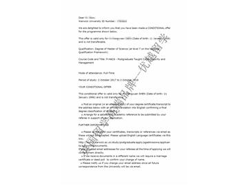 恭喜韩同学获得华威大学网络安全管理专业硕士通知书