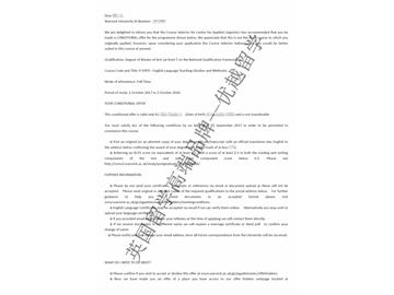 恭喜吴同学获得华威大学对外英语教学专业硕士通知书
