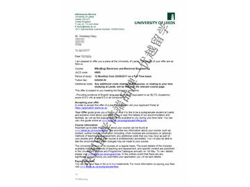 恭喜苏同学获得利兹大学电子电气工程专业硕士通知书