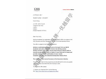 恭喜丁同学获得卡斯商学院保险与风险管理专业硕士通知书