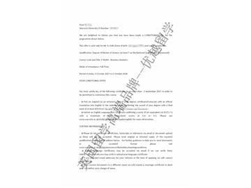 恭喜于同学获得华威大学商务分析专业硕士通知书
