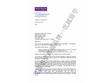 恭喜方同学获得曼彻斯特大学化学专业硕士通知书