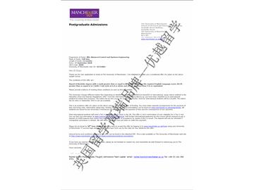 2018offer：恭喜于同学获得曼彻斯特大学高等控制与系统工程专业硕士通知书