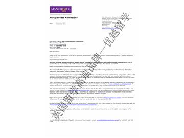 2018offer：恭喜韩同学获得曼彻斯特大学通信工程专业硕士通知书