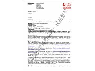 2018offer：恭喜李同学获得伦敦大学国王学院创意与文化产业专业硕士通知书